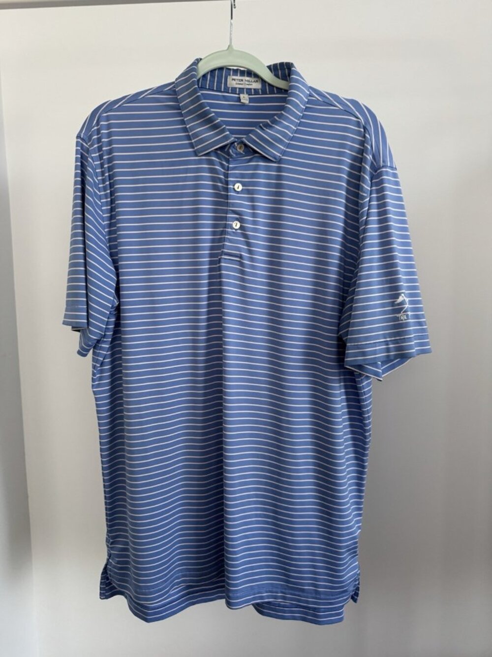 Peter Millar The Pines Golf Polo Men's Large Blue White Stripe Performance